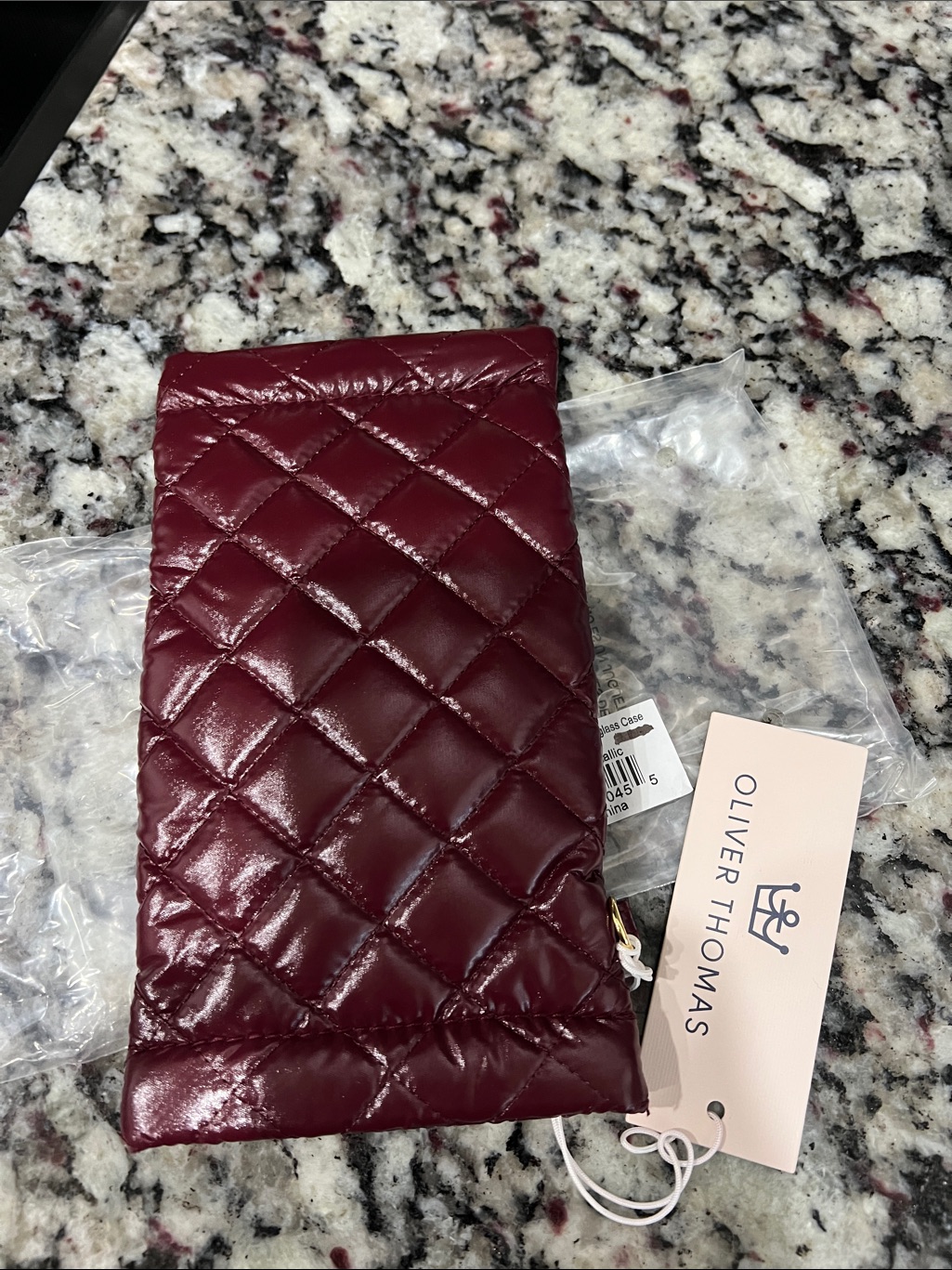 Nwt Oliver Thomas Double Vision Eyeglass Case Bordeaux Metallic Quilted — image 4 of 5